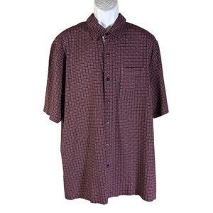 Nat Nast Silk Button Up Shirt Mens XL Black Burgundy Geometric Luxury Originals